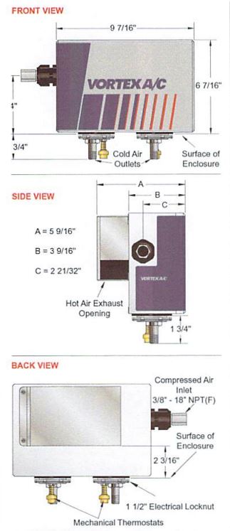 Vortex Enclosed Compressed Air Cooler Dimensions