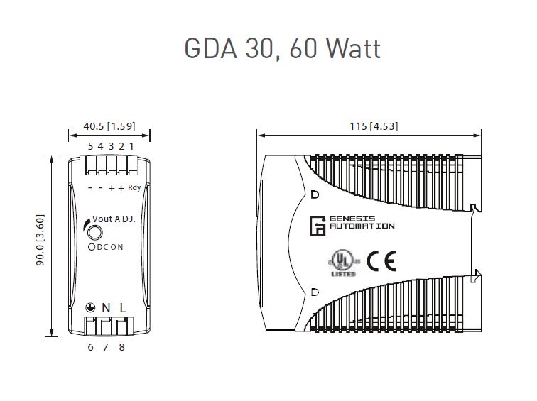Genesis Automation Online Power Supply GDA Dimension Diagram